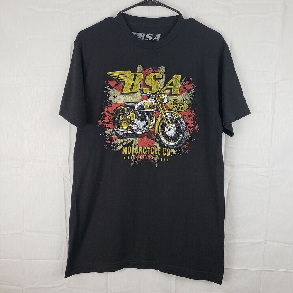BSA Mens Black Comfort Short‎ Sleeve Crew Neck Graphic T Shirt Size Medium